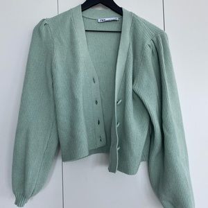Zara button sweater puffed sleeves